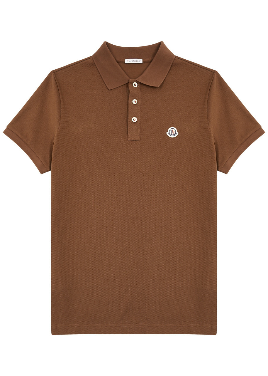 Moncler Logo Piqué Cotton Polo Shirt Brown Moncler