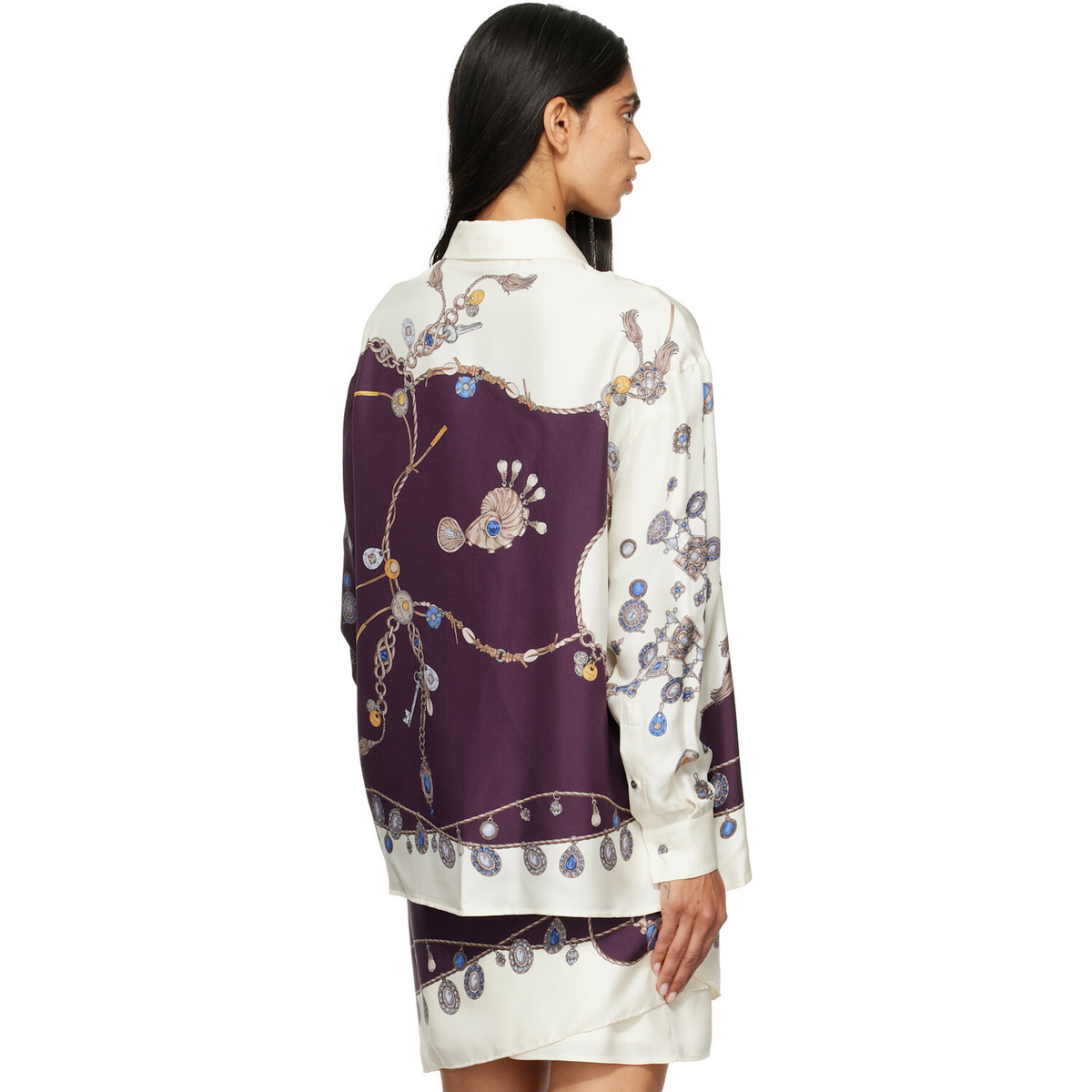 Versace Purple & White Printed Silk Twill Shirt
