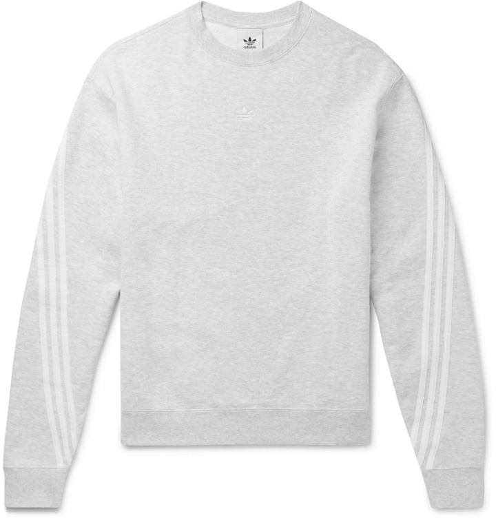 Photo: adidas Originals - Striped Mélange Fleece-Back Cotton-Jersey Sweatshirt - Gray