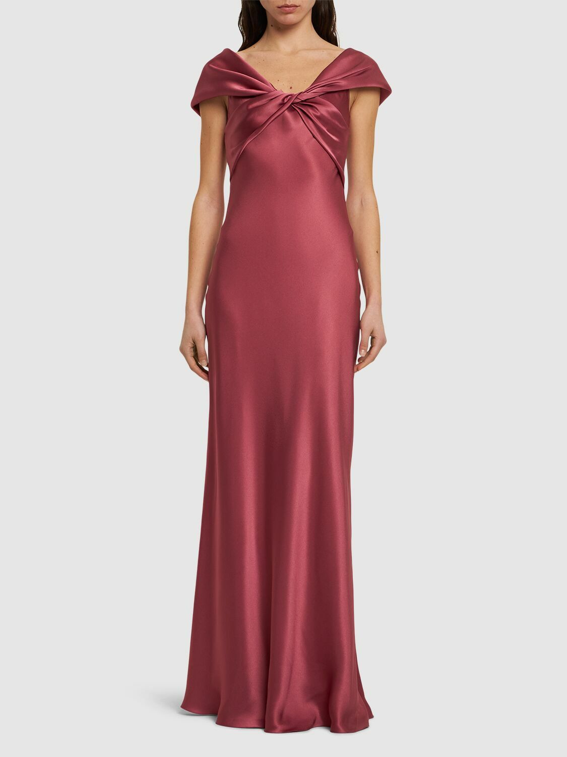 alberta ferretti satin finish mini dress Alberta Ferretti Draped satin dress asymmetric neckline