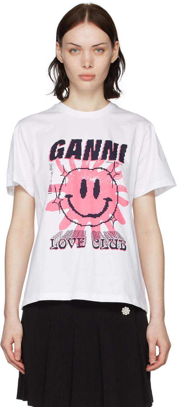 Ganni Smiley Cotton T-shirt in Pink