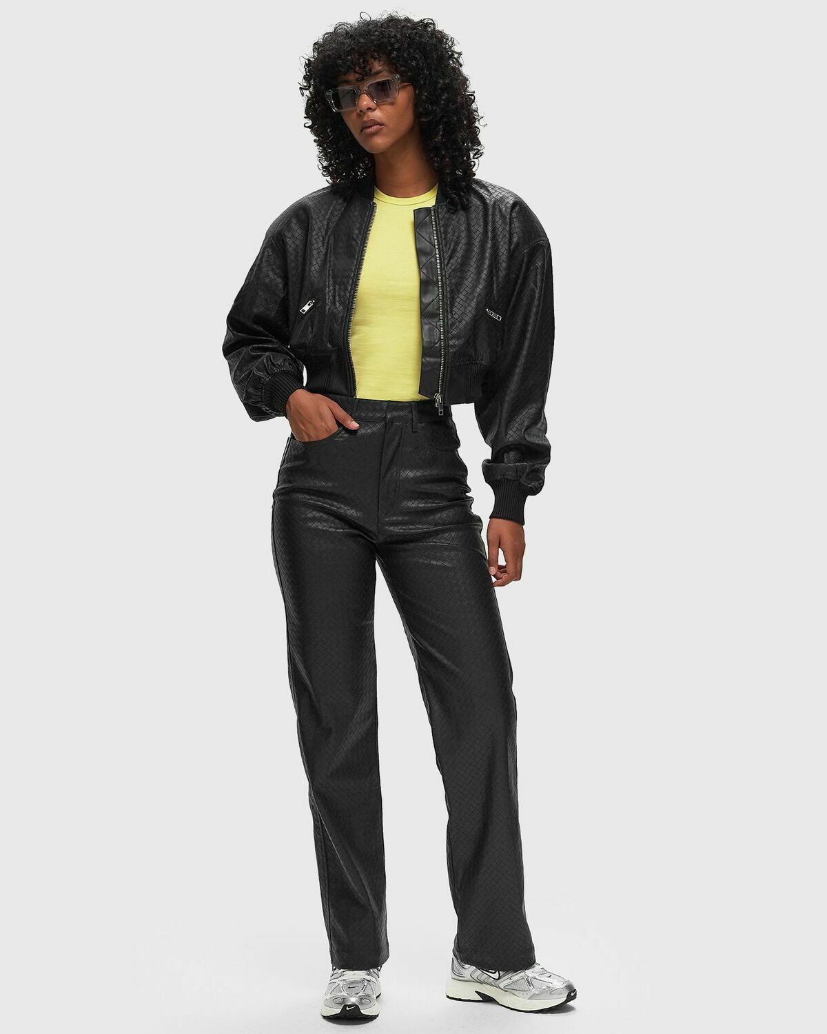 ROTATE Birger Christensen Braided Straight Pants Black Womens Casual Pant