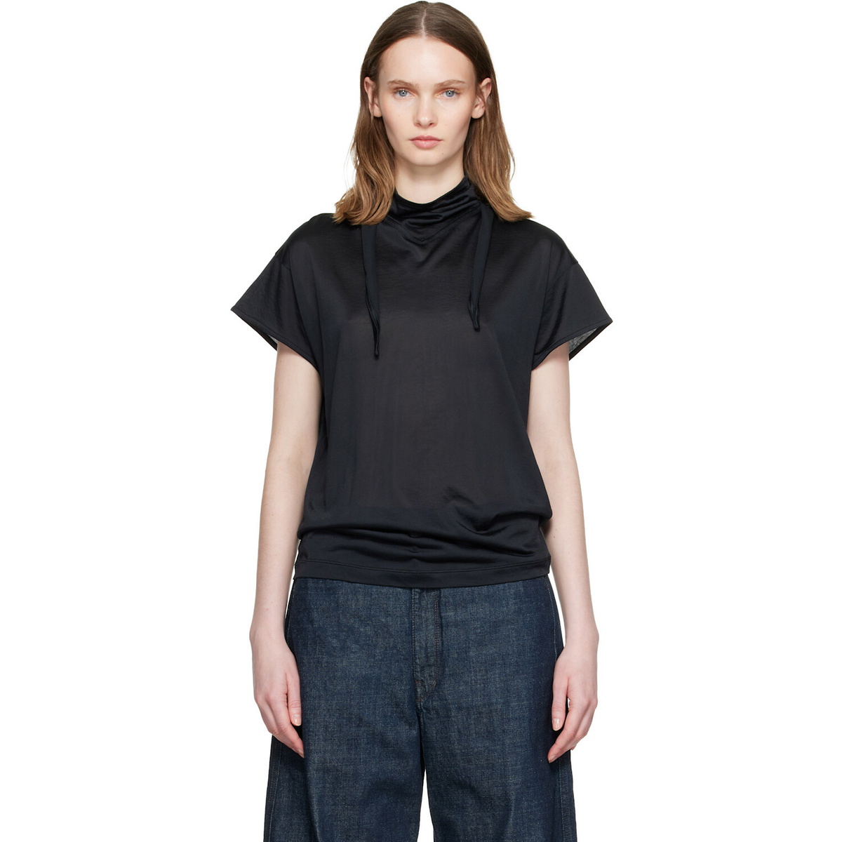 LEMAIRE Black Short Sleeve Foulard Top