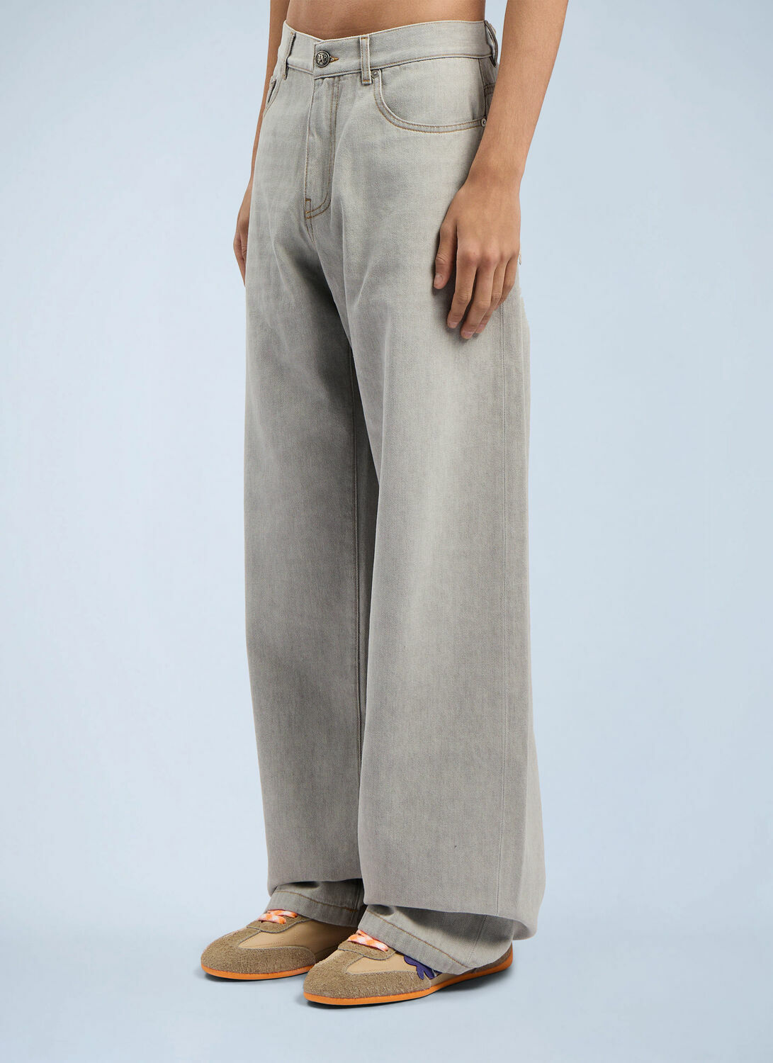 Palm Angels Curved Logo Loose Denim Pants