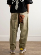 KAPITAL - Katsuragi Tapered Appliquéd Distressed Cotton-Twill Trousers - Unknown