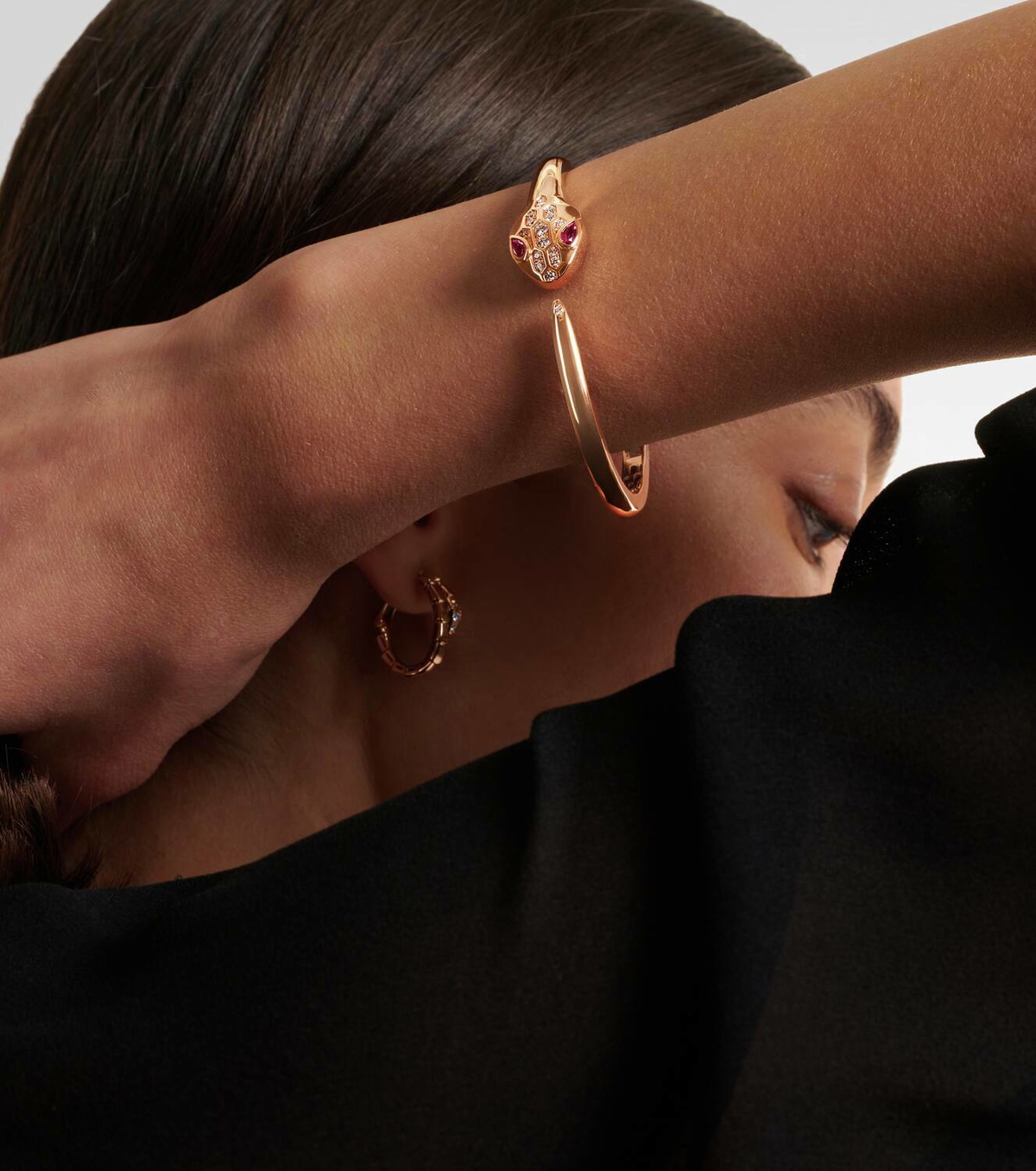 Bvlgari Serpenti 18kt rose gold bangle with diamonds and rubellites