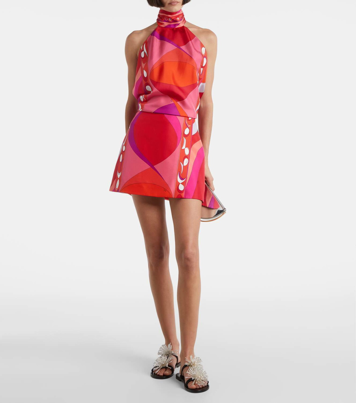 EMILIO PUCCI ノースリーブチュニック Emilio Pucci Aqua Printed Halter Above the Knee Slip Dress