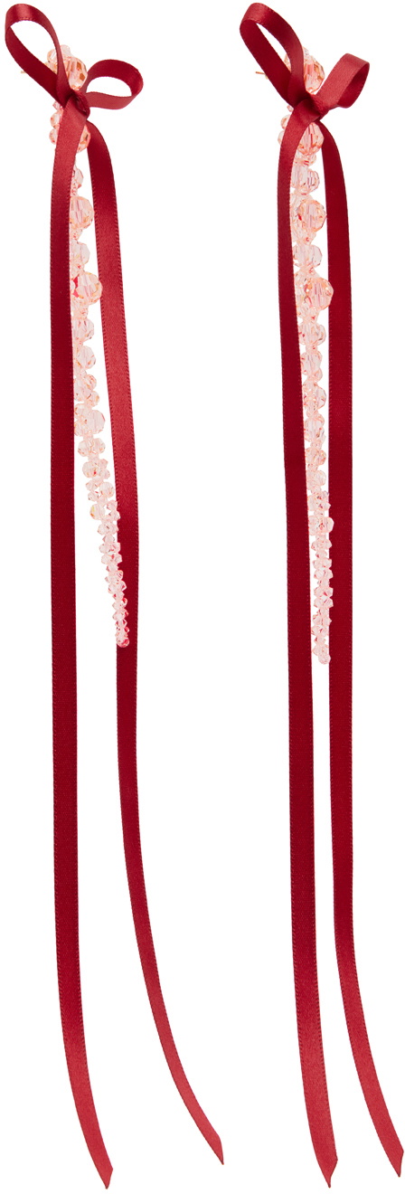 【関税込み】Victorian Bow Ribbon Drip Earrings - Simone Roc Simone Rocha: Silver & White Victorian Bow Ribbon Drip