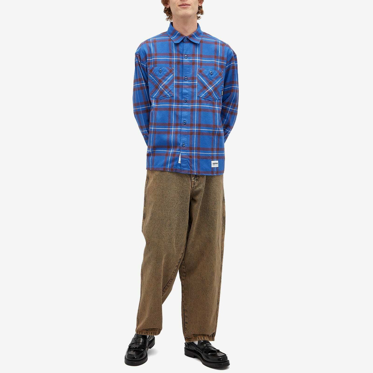 トップス NEIGHBORHOOD TARTAN CHECK SHIRT BLUE M Neighborhood Men's Tartan Check Shirt in Blue Neighborhood