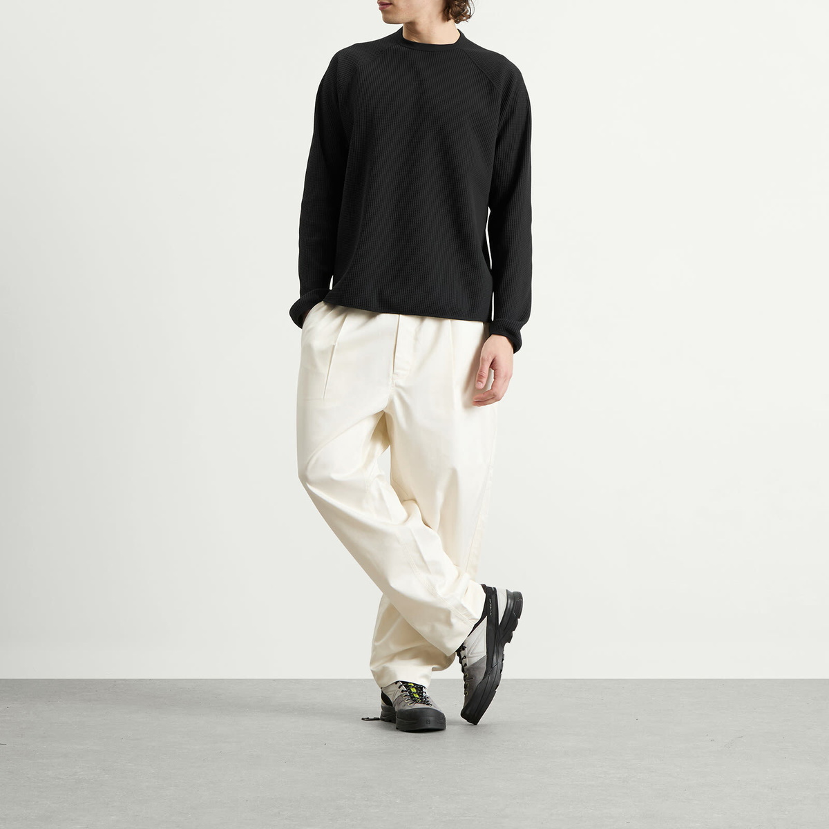Goldwin Men's Waffle Light Long Sleeve T-Shirt in Black