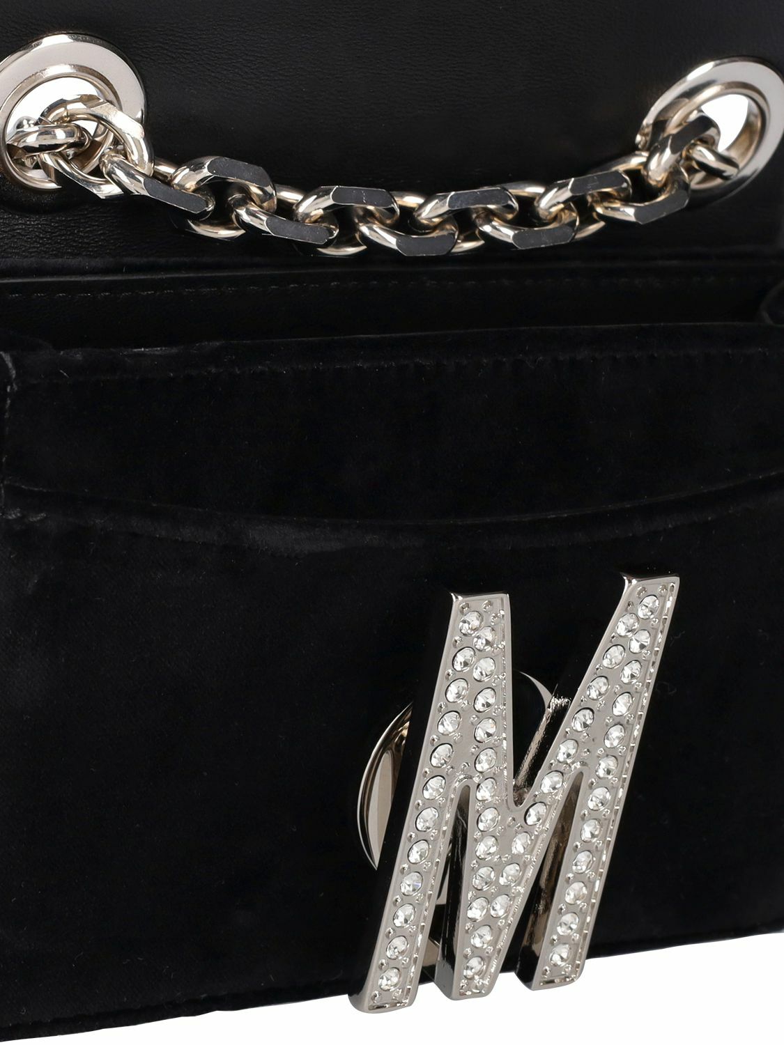 MOSCHINO Crystal Logo Velvet Shoulder Bag Moschino