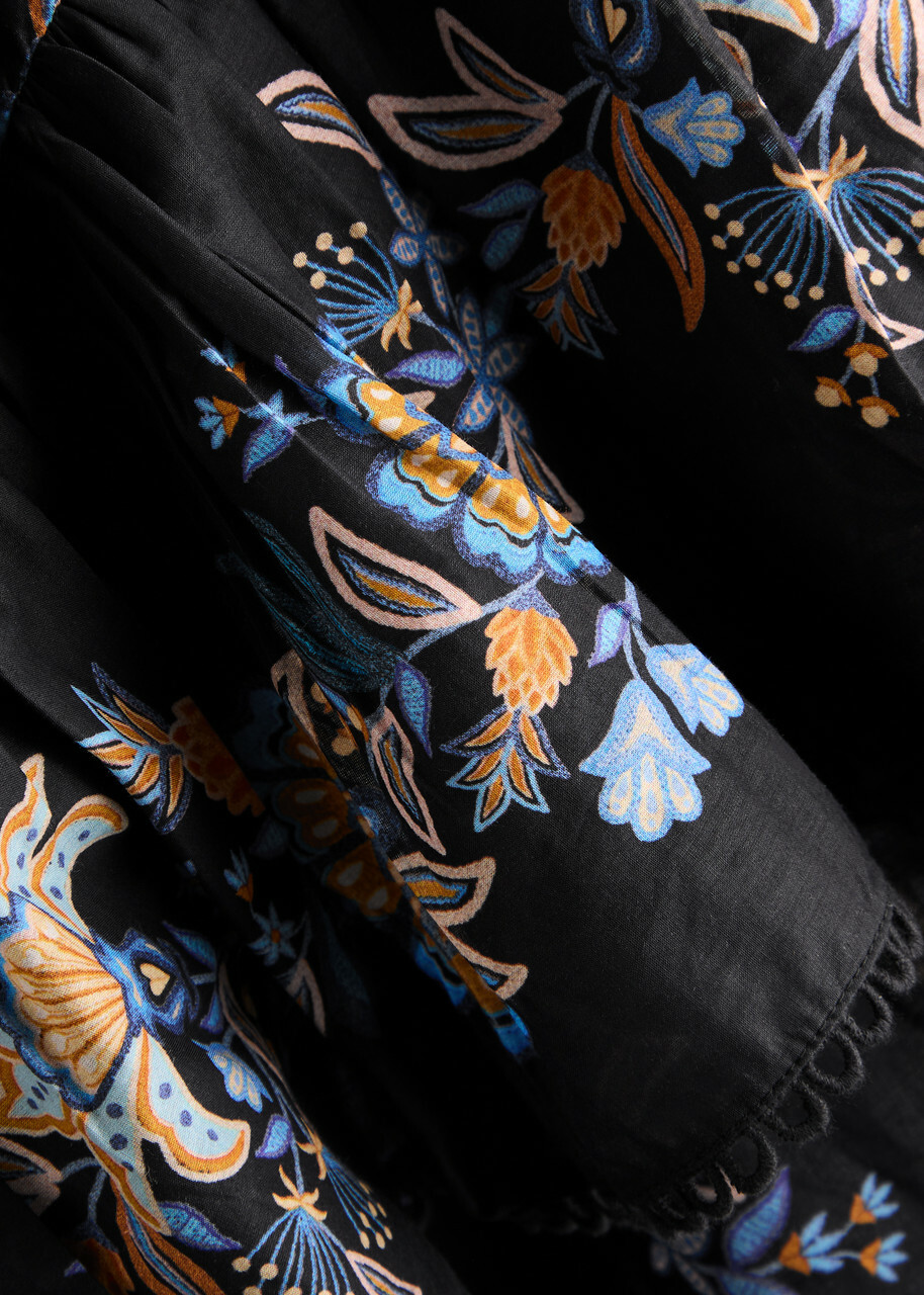 Farm Rio Floral-print Cotton Mini Skirt Black