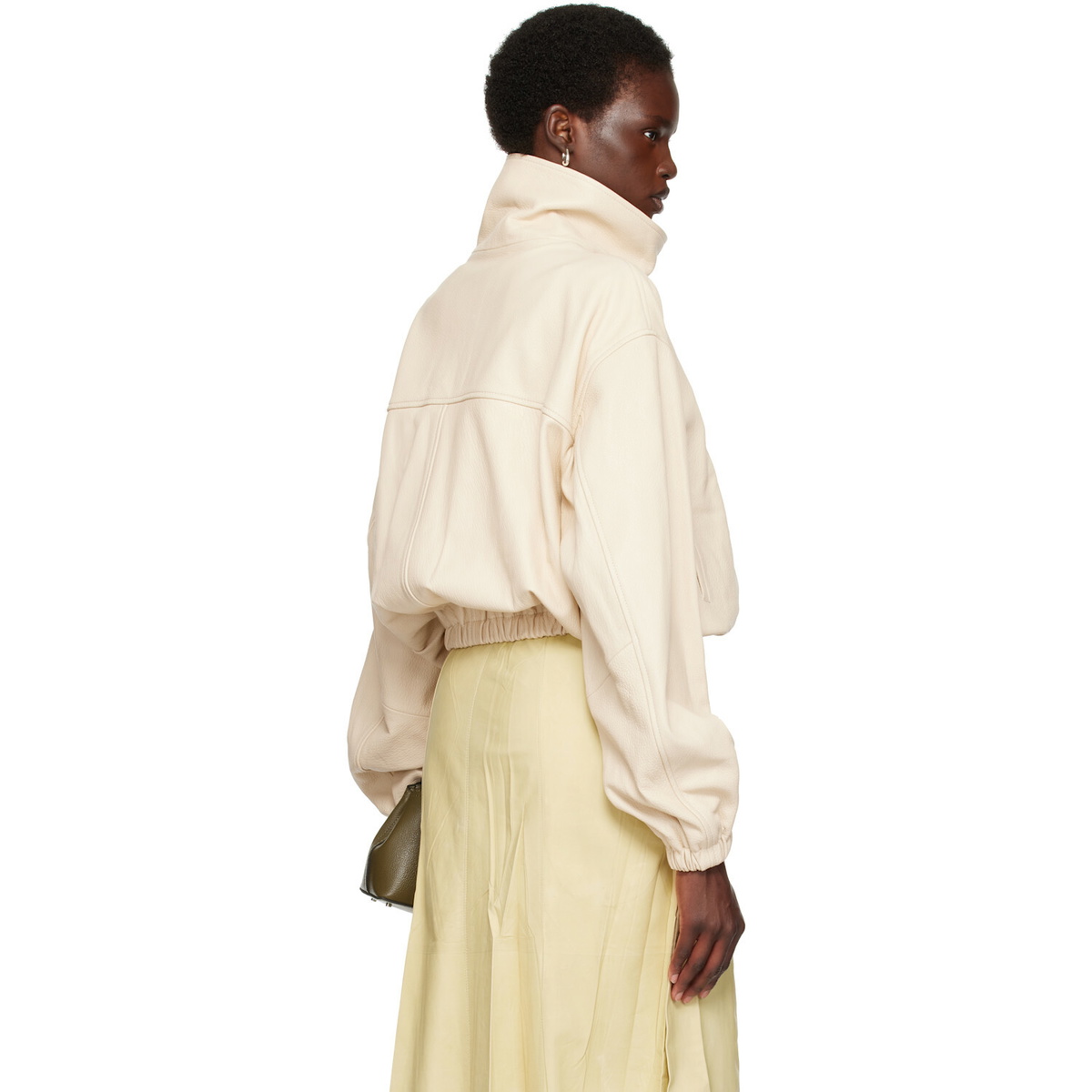 Nour Hammour Off-White Pia Leather Bomber Jacket