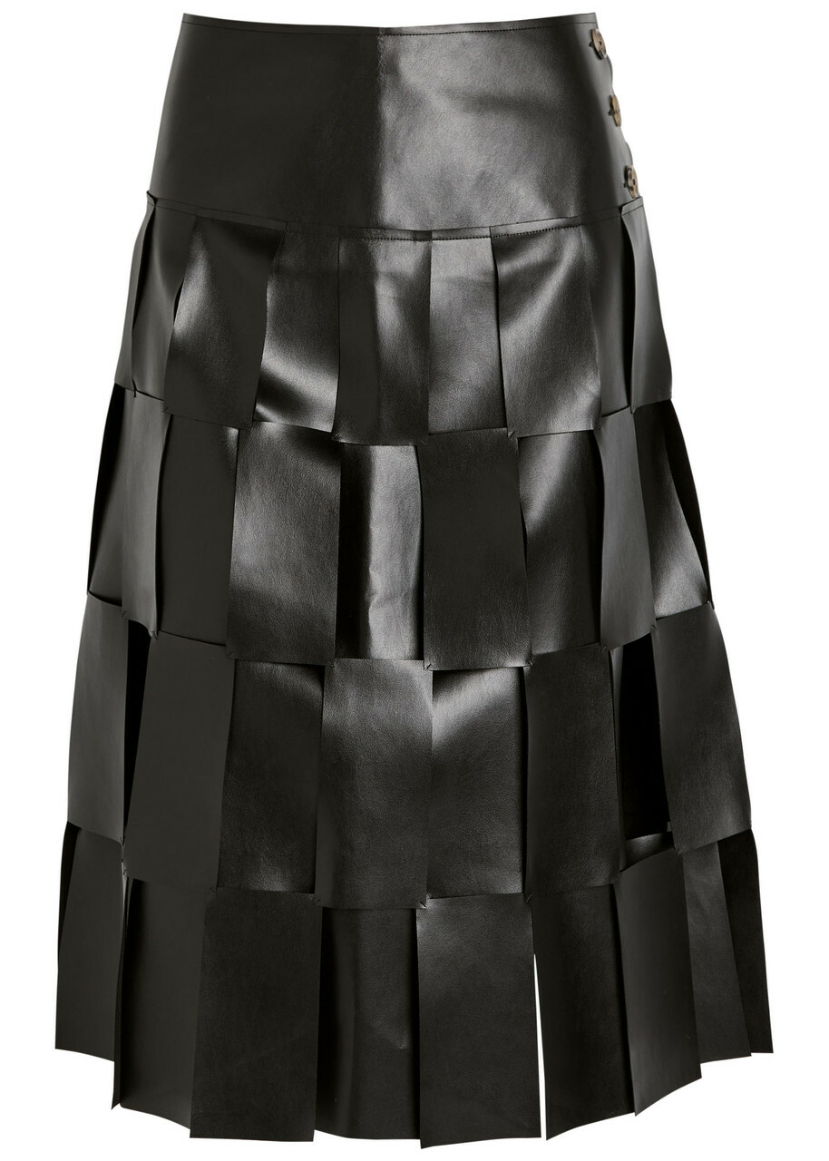 A.W.A.K.E Mode Laser-cut Faux Leather Midi Skirt Black