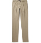 Incotex - Pleated Brushed Stretch-Cotton Trousers - Men - Mushroom