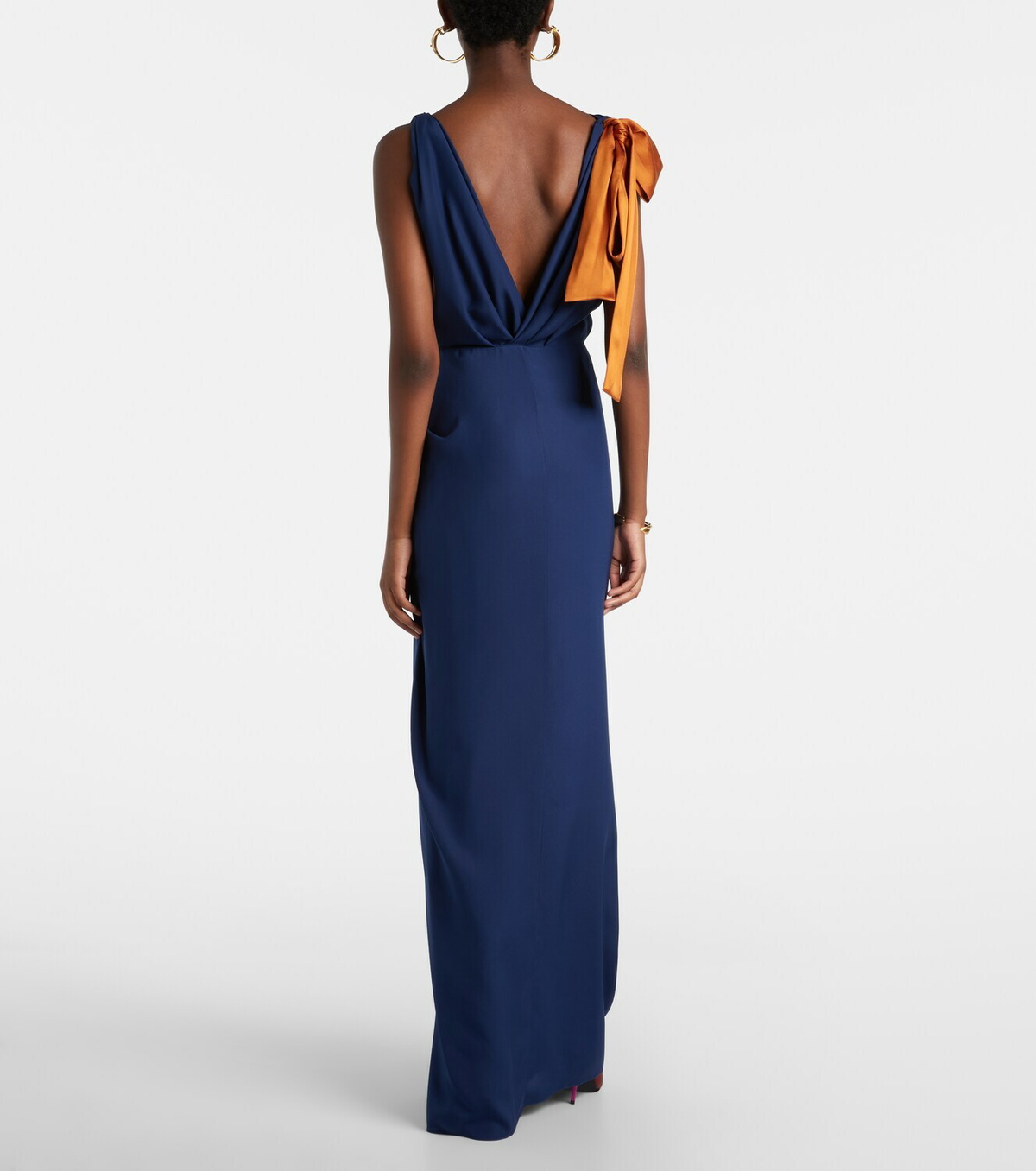 Saint Laurent Bow-detail draped silk satin gown