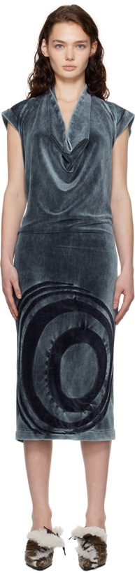 Photo: Masha Popova Blue Open Back Cowl Neck Hoodie Minidress