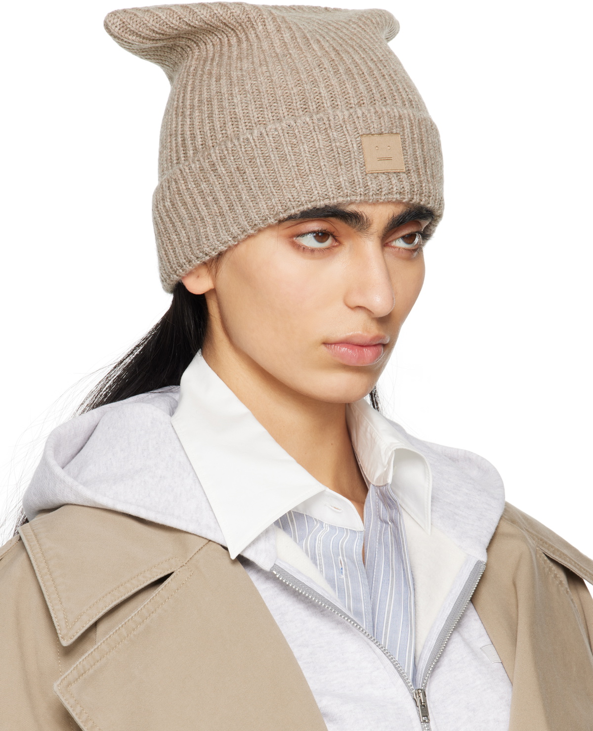 Acne Studios Beige Face Logo Square Beanie Acne Studios