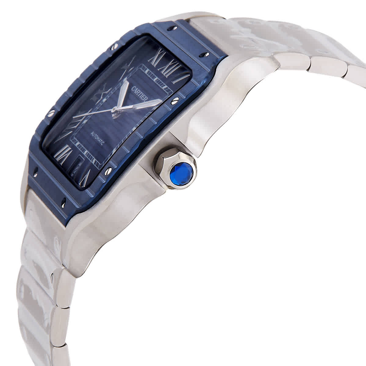 Cartier Santos Large Model Blue Striated Dial Automatic Mens Watch WSSA0048