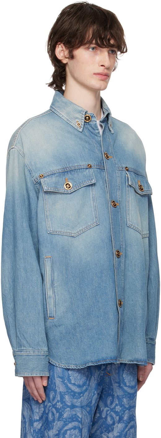 Versace Blue Medusa Denim Shirt Versace