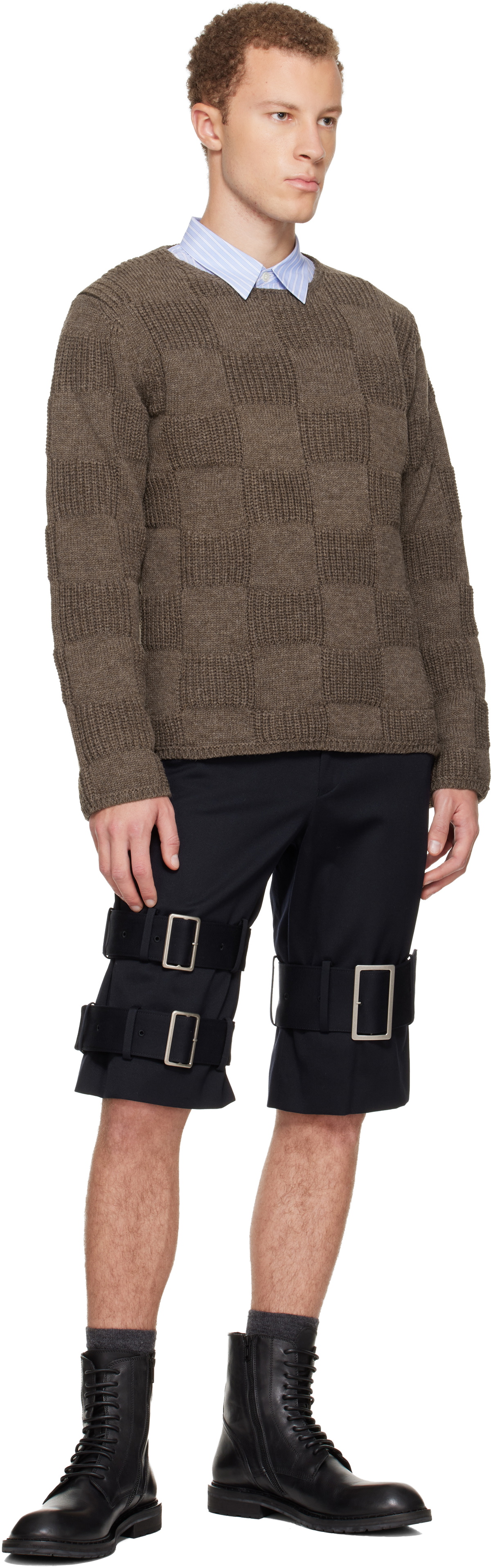 Comme des Garçons Homme Plus Black Wool Cotton Black Satin Shorts