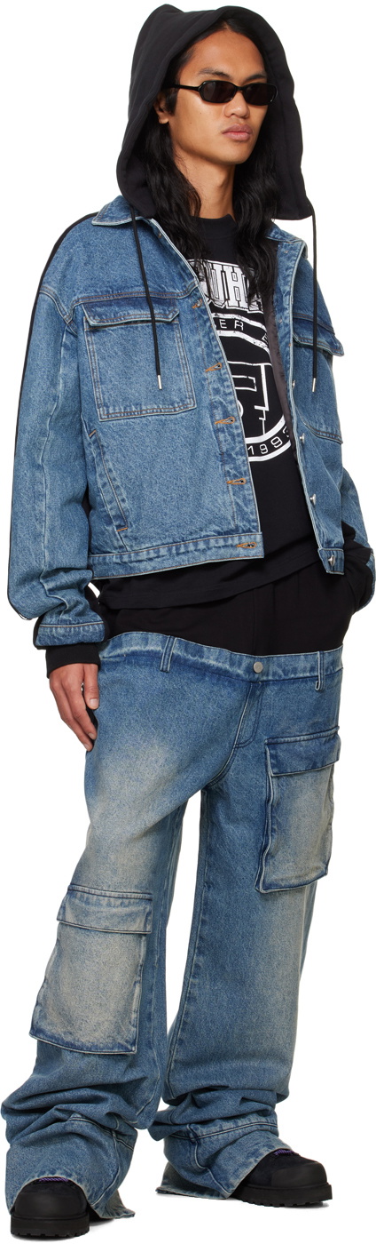 【関税込み】Spencer Badu ブラック アシンメトリー ジャケット SPENCER BADU Blue & Black Paneled Denim Jacket Spencer Badu