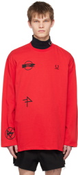 Raf Simons Red Embroidered Long Sleeve T-Shirt