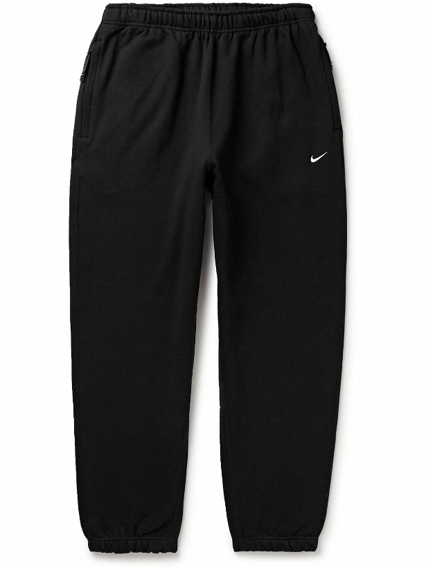 Photo: Nike - Solo Swoosh Straight-Leg Logo-Embroidered Cotton-Blend Jersey Sweatpants - Black