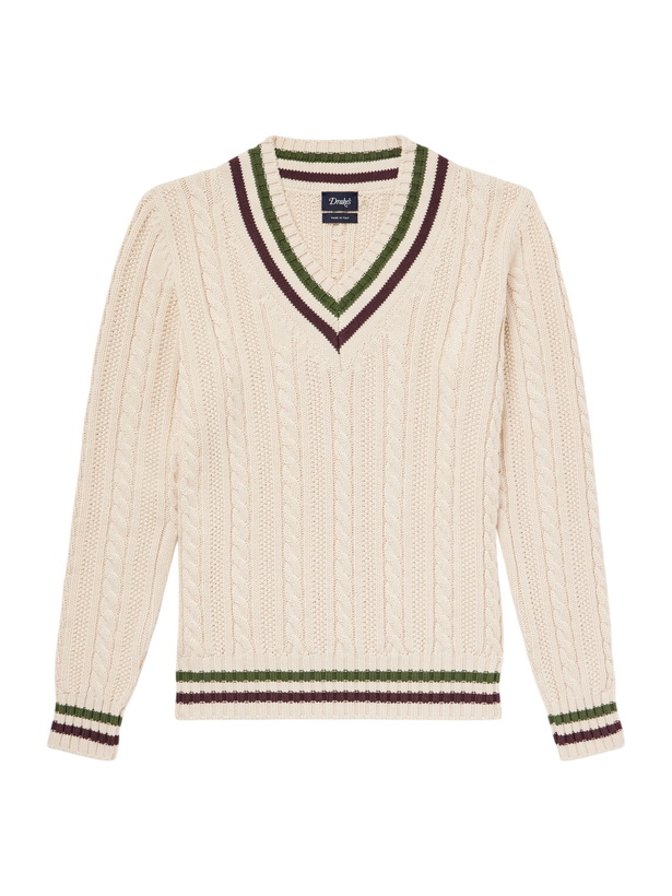 Photo: Drake's - Cricket Knitted Cotton and Cashmere-Blend Sweater - Neutrals