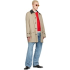 Burberry Beige Mid-Length Leather Collar Meadowbank Car Coat
