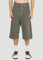 Destroyed Denim Bermuda Shorts in Grey