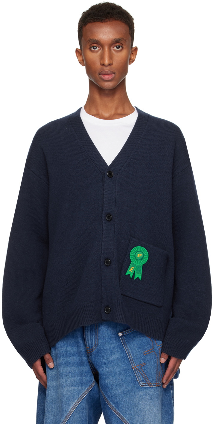 JW Anderson Rosette Patch Pocket Cardigan Navy L