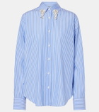 Prada Embellished striped cotton poplin shirt