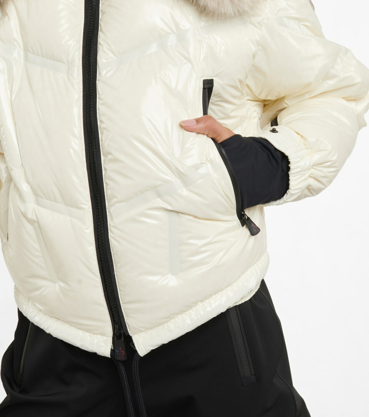 Faux fur-trimmed down ski suit in black - Moncler Grenoble
