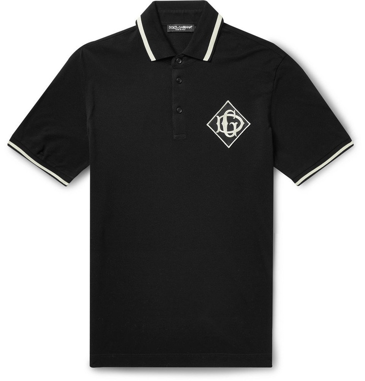 Photo: Dolce & Gabbana - Logo-Appliquéd Cotton-Piqué Polo Shirt - Black