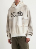 Satoshi Nakamoto - Cargo Oversized Distressed Logo-Print Cotton-Jersey Hoodie - White