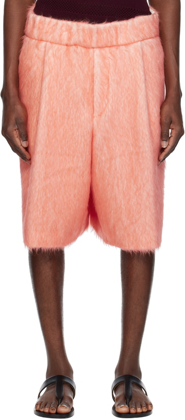 Photo: Dries Van Noten Pink Pleated Shag-Knit Shorts