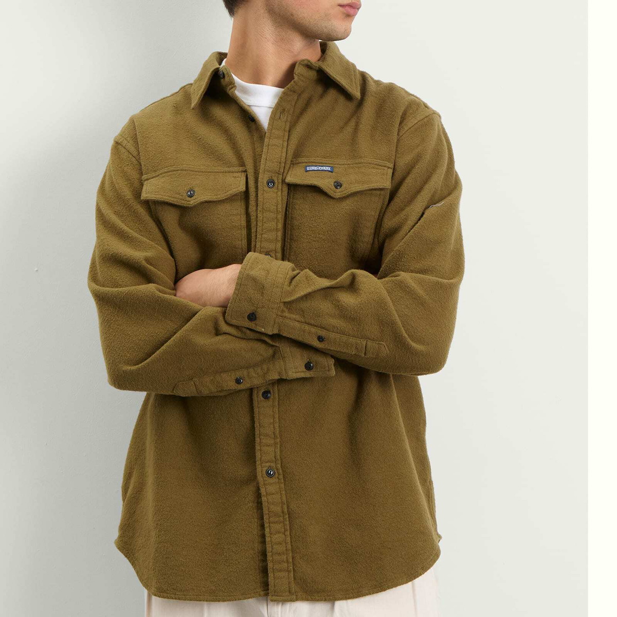 Dubbleware Men's Notched Pocket Flannel Shirt in Olive