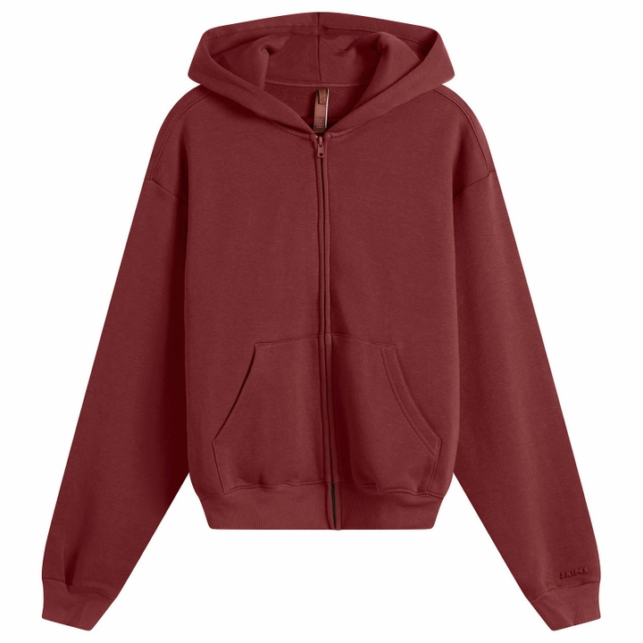 Photo: SKIMS Women's Cotton Fleece Classic Zip Up Hoodie in Merlot