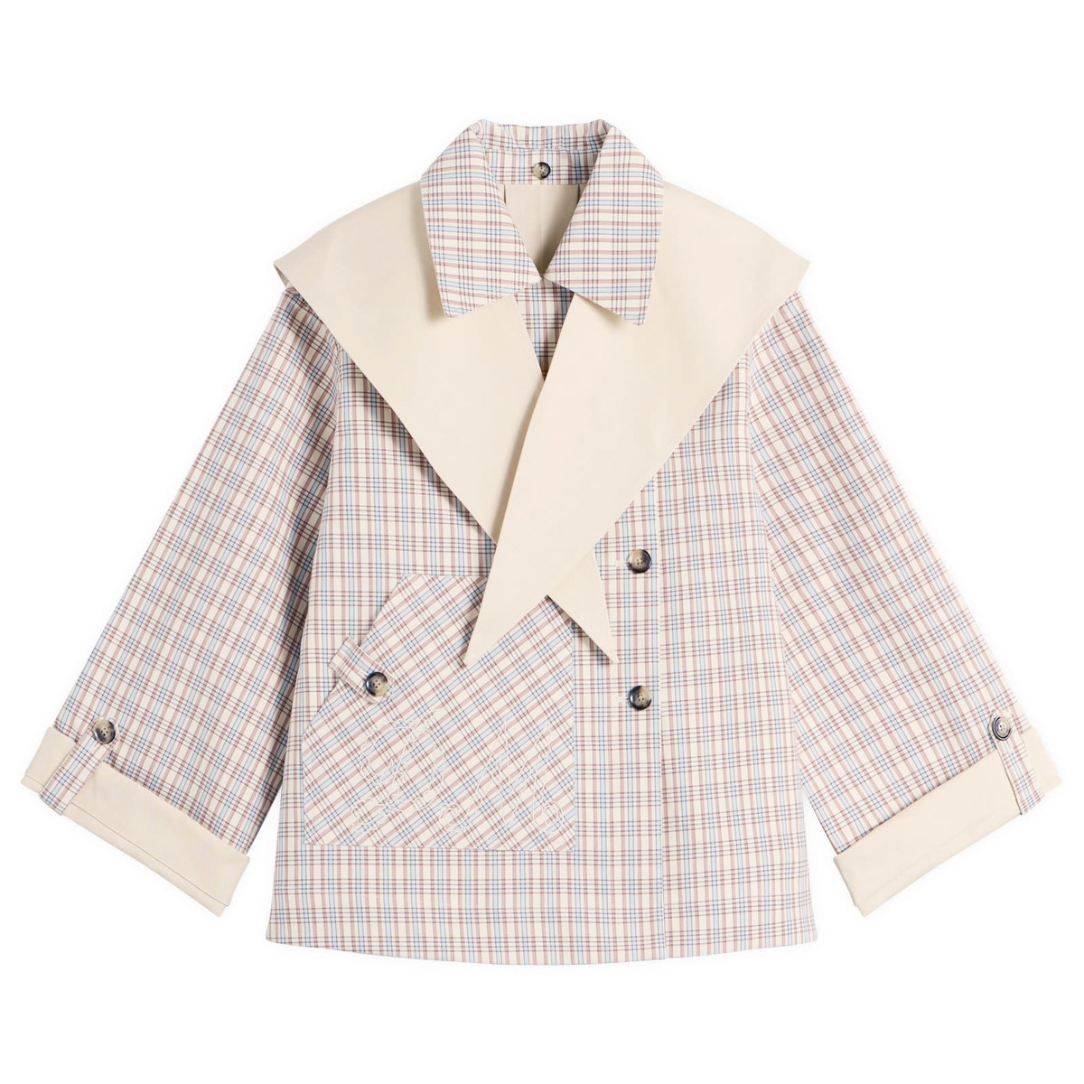 Damson Madder Women's Jerry Reversible Crop Trench Coat in Stone