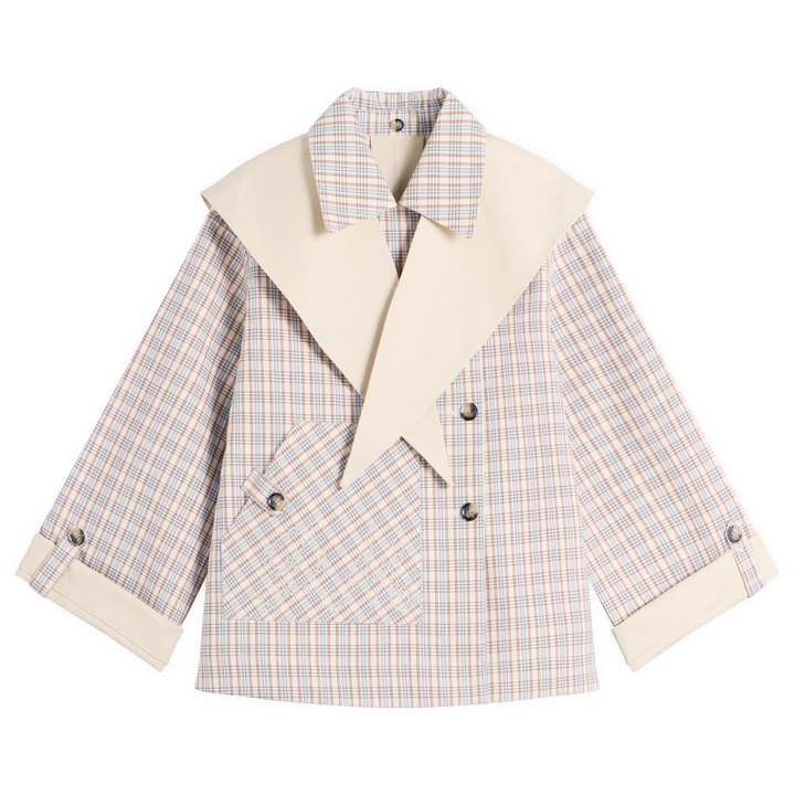 Photo: Damson Madder Women's Jerry Reversible Crop Trench Coat in Stone