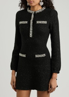 Self-portrait Crystal-embellished Cotton-blend Mini Dress Black