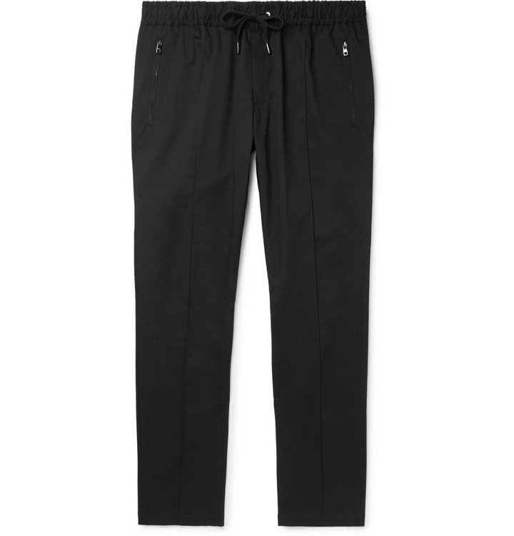 Photo: Dolce & Gabbana - Slim-Fit Tapered Stretch-Cotton Twill Drawstring Trousers - Men - Black