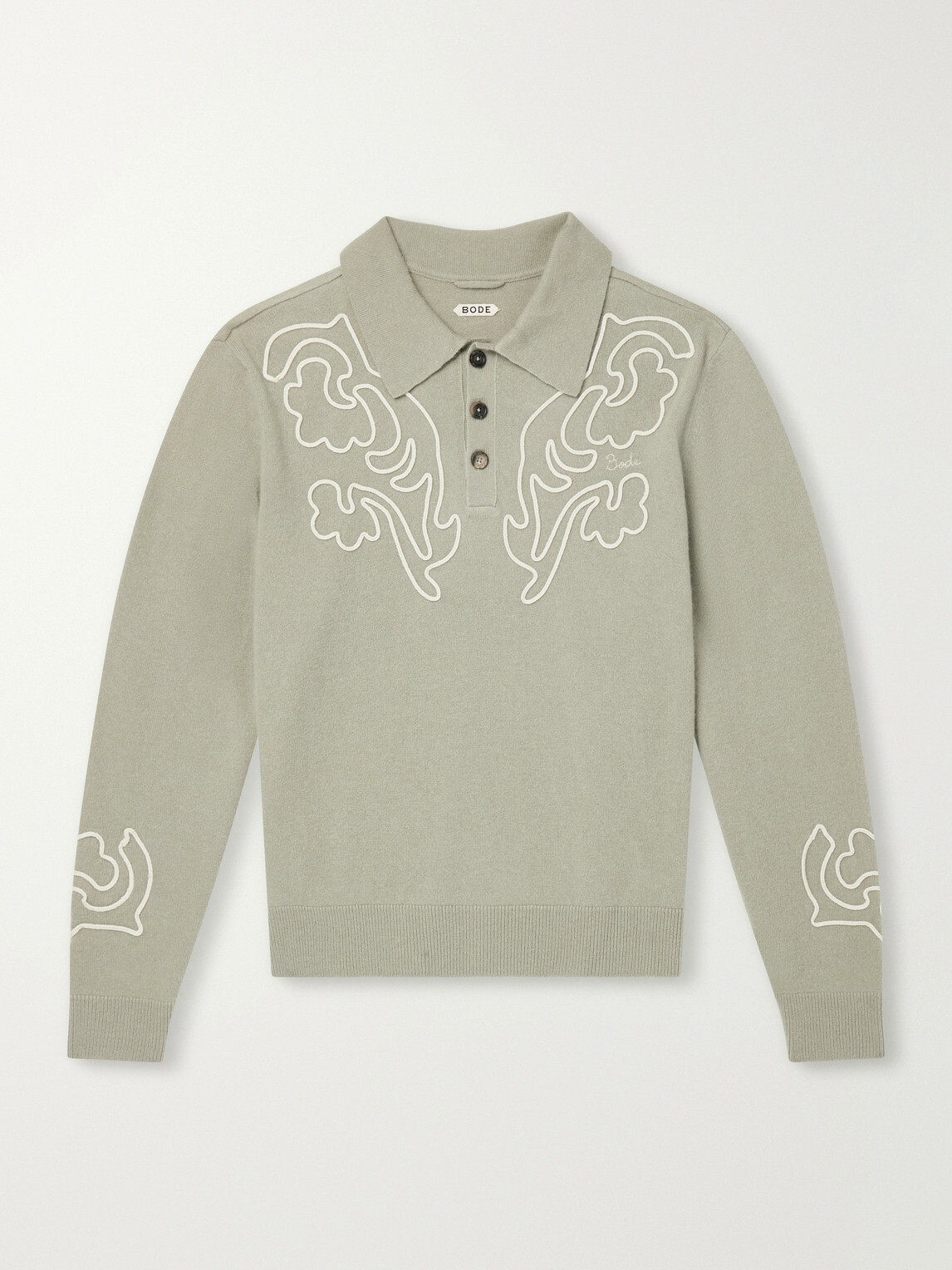 BODE - Blaze Embroidered Wool Polo Shirt - Green