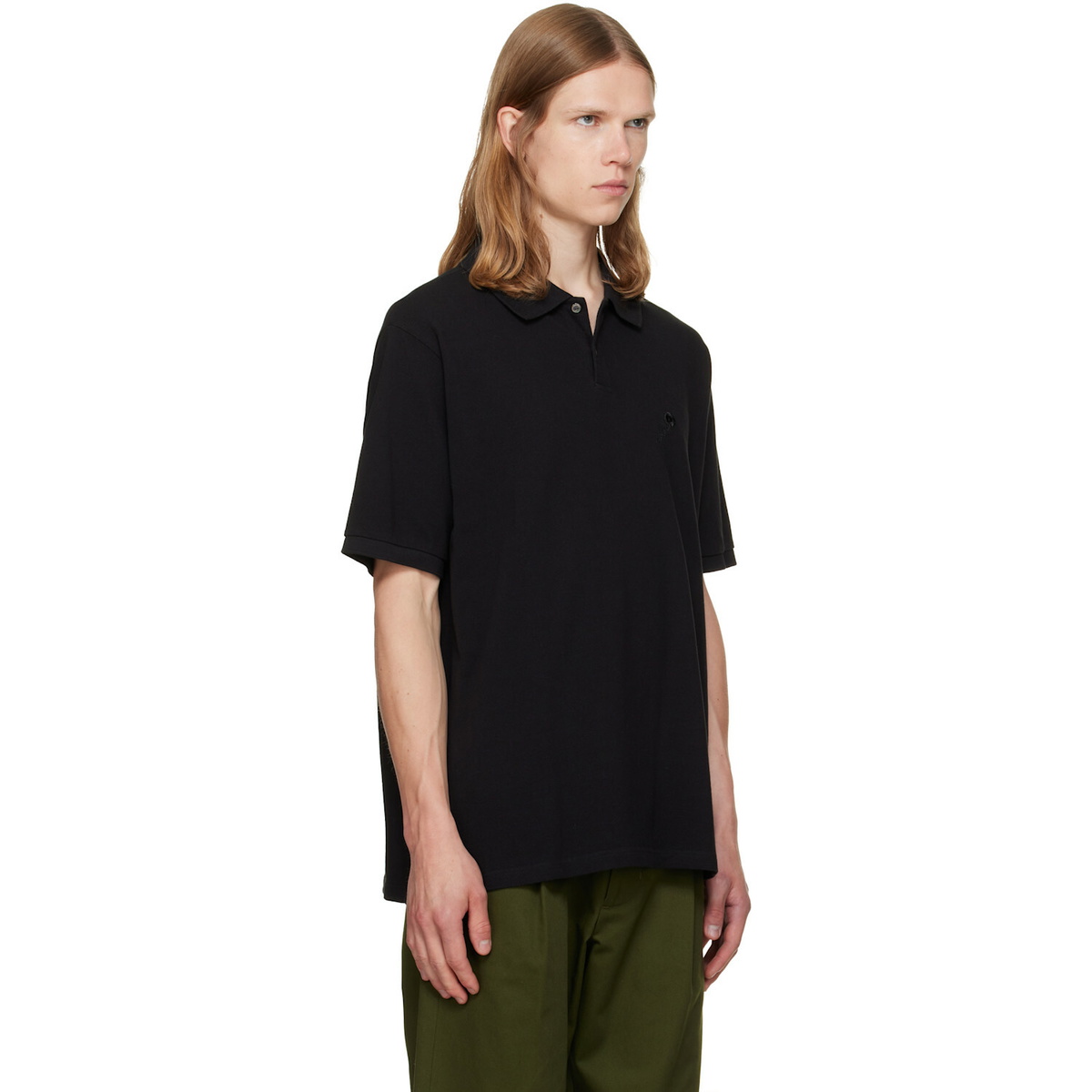 vowels Black Short Sleeve Pique Polo