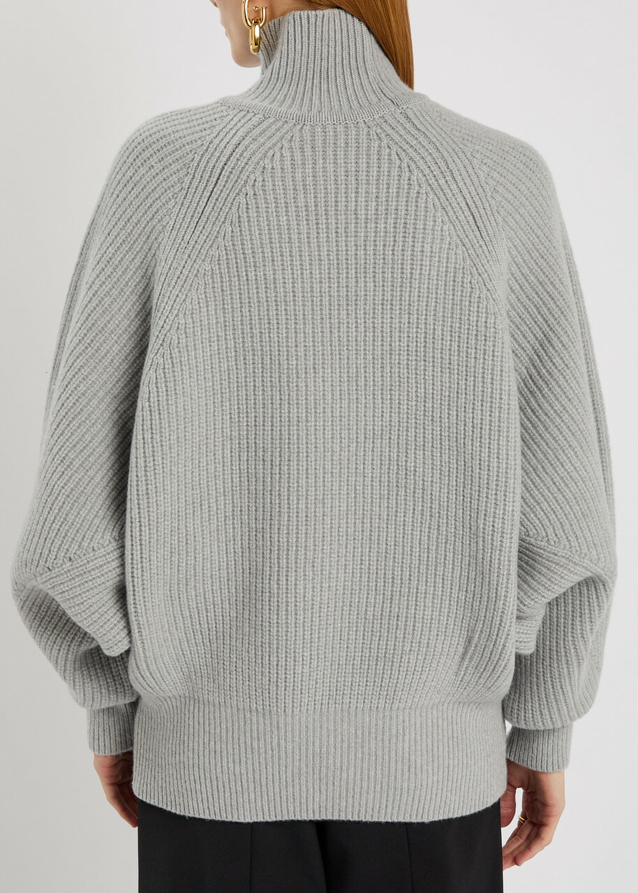 Balmain Batwing Ribbed Wool Jumper Grey