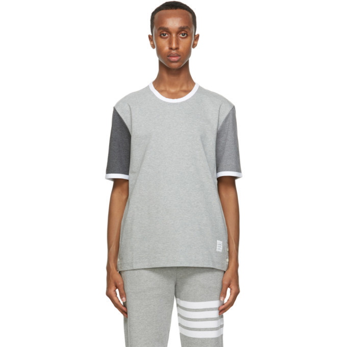 Photo: Thom Browne Grey Contrast Sleeve Ringer T-Shirt