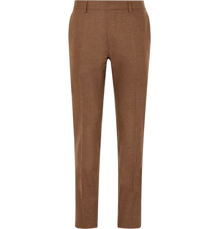 Photo: Tod's - Tapered Mélange Virgin Wool-Blend Flannel Trousers - Brown