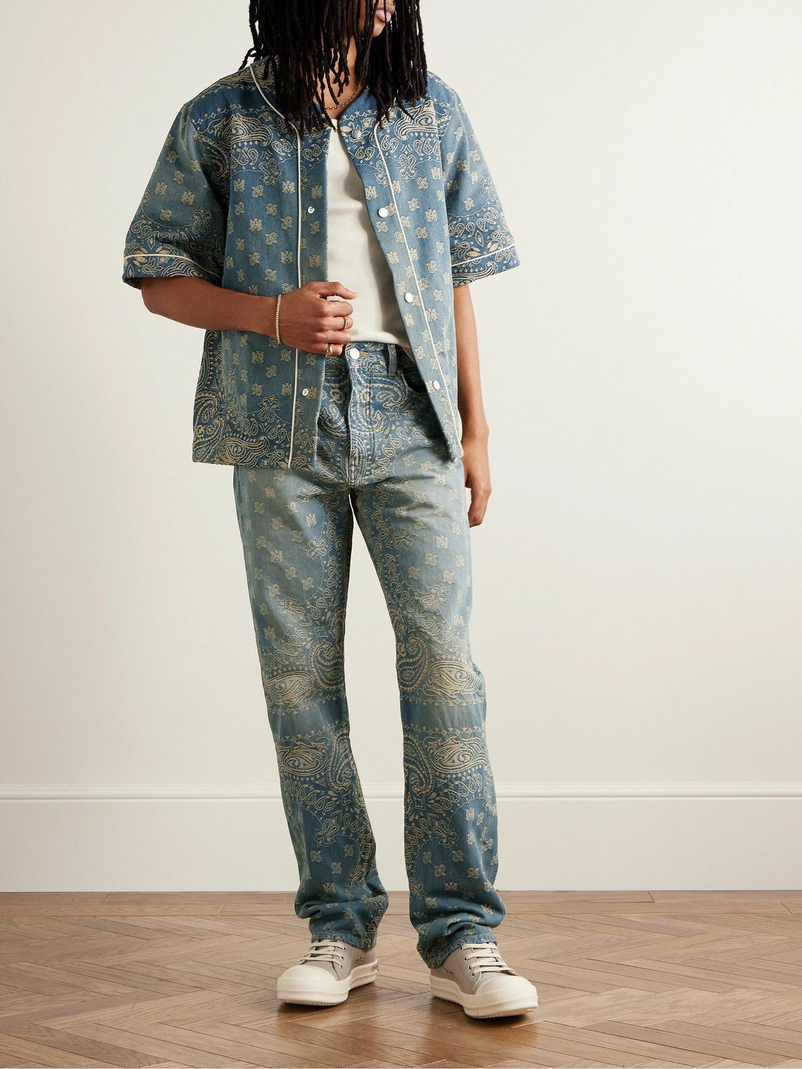 AMIRI - Straight-Leg Distressed Bandana-Jacquard Jeans AMIRI - Straight-Leg Distressed Bandana-Jacquard Jeans