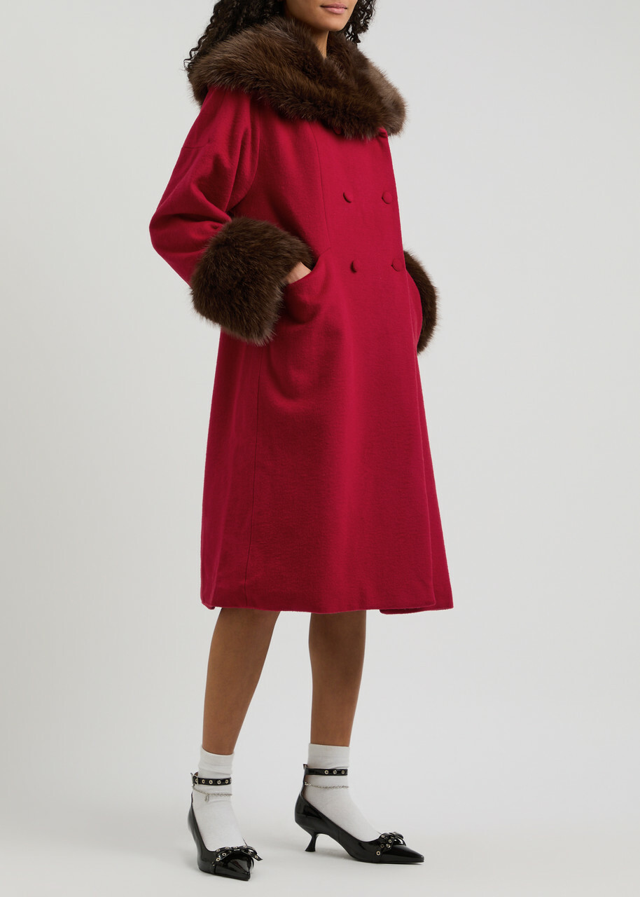 Sister Jane Sculpture Faux Fur-trimmed Felt Coat Red